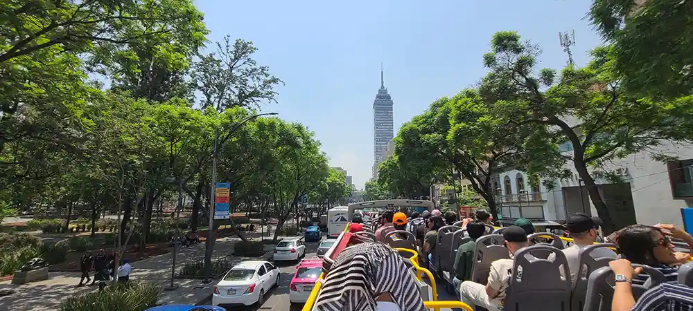 View of the Latin American tower from a Mexico city tour bus