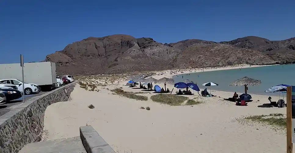 balandra beach view of desert